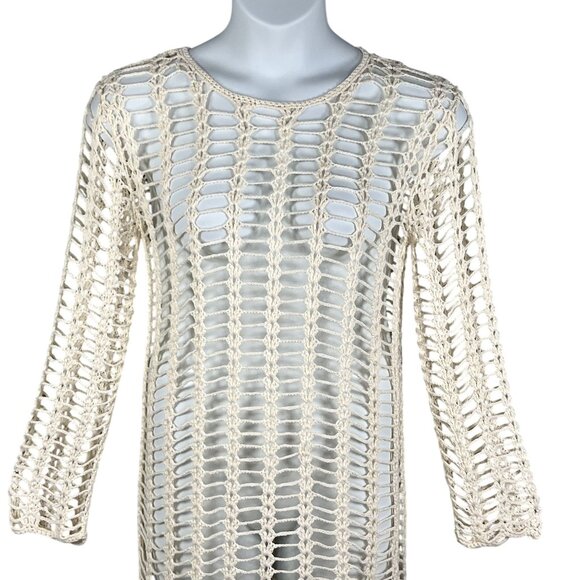 Superdown Med Miranda Crochet Mini Dress Open-Knit Bell Sleeves Beachy Vacation - Picture 7 of 16